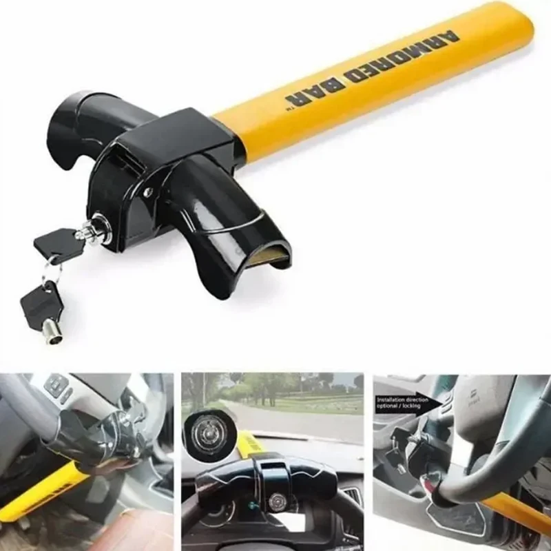 Steering wheel lock Universal car steering wheel lock with 2 keys Car safety rotation T-type steering wheel anti-theft lock