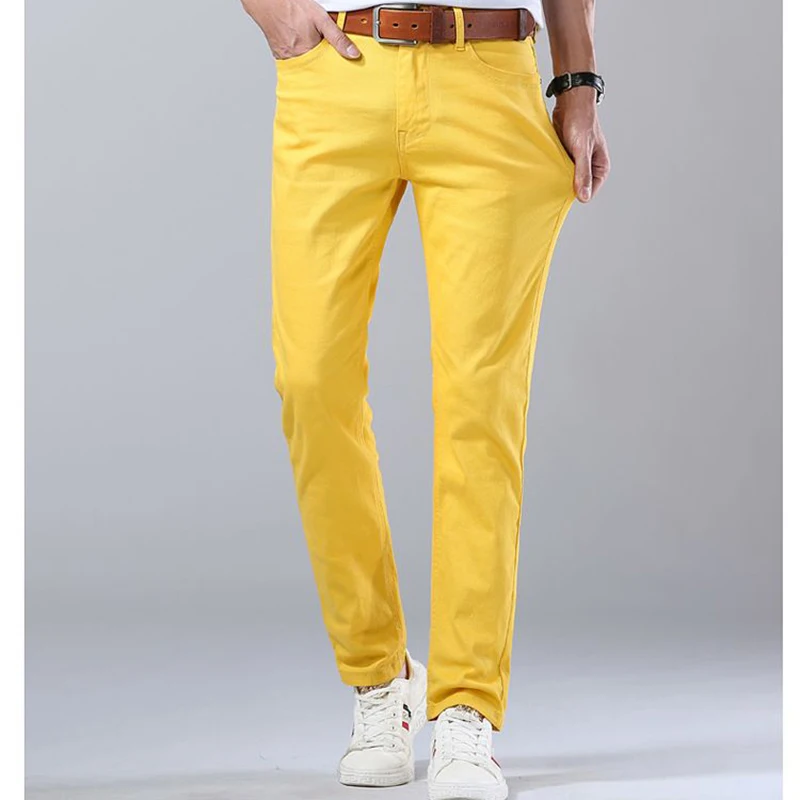 New Male Daily Casual Solid Color Slim Fit Straight Leg Trousers Pants Men Fashion Simplicity Classic Red Blue Yellow Pants