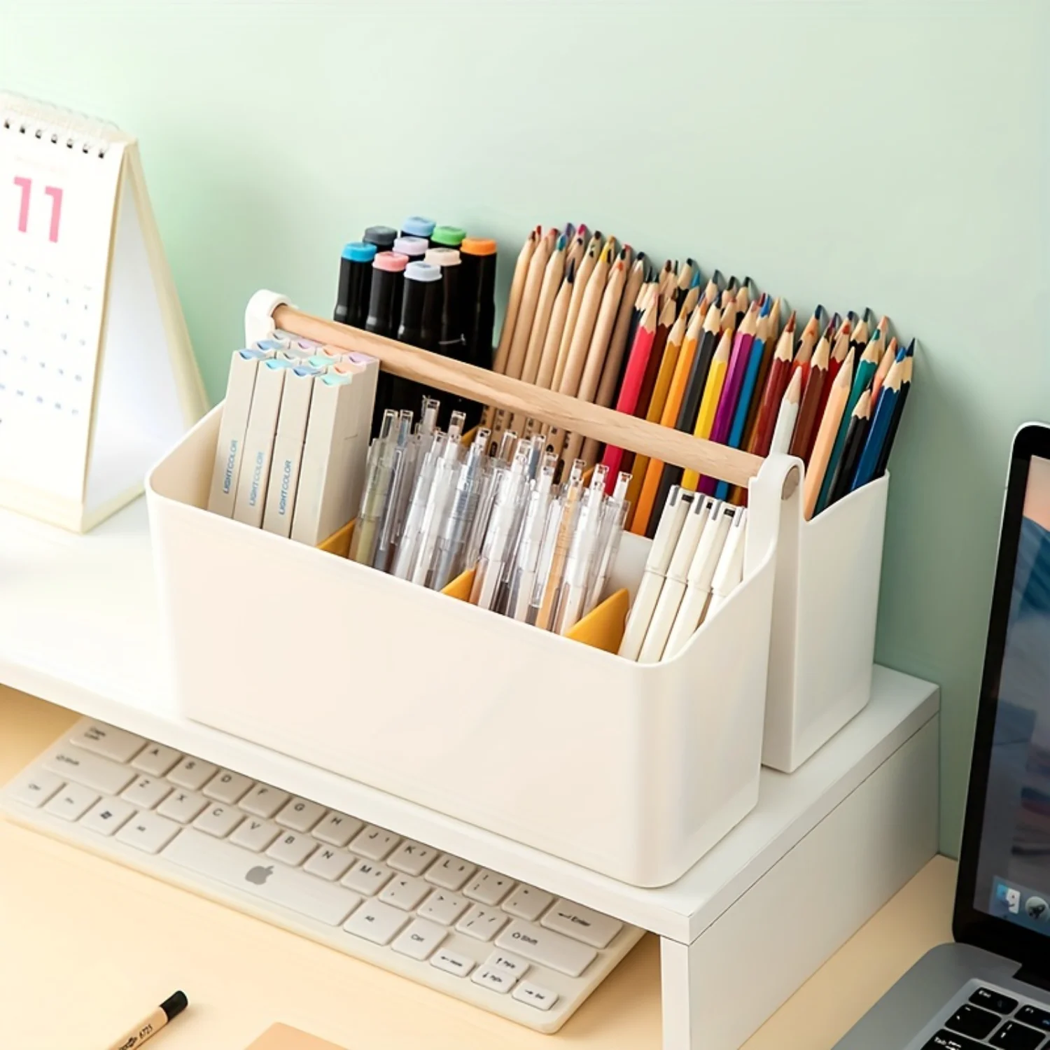 Large Capacity Pen Holder Basket for School Office - Portable Plastic Handle