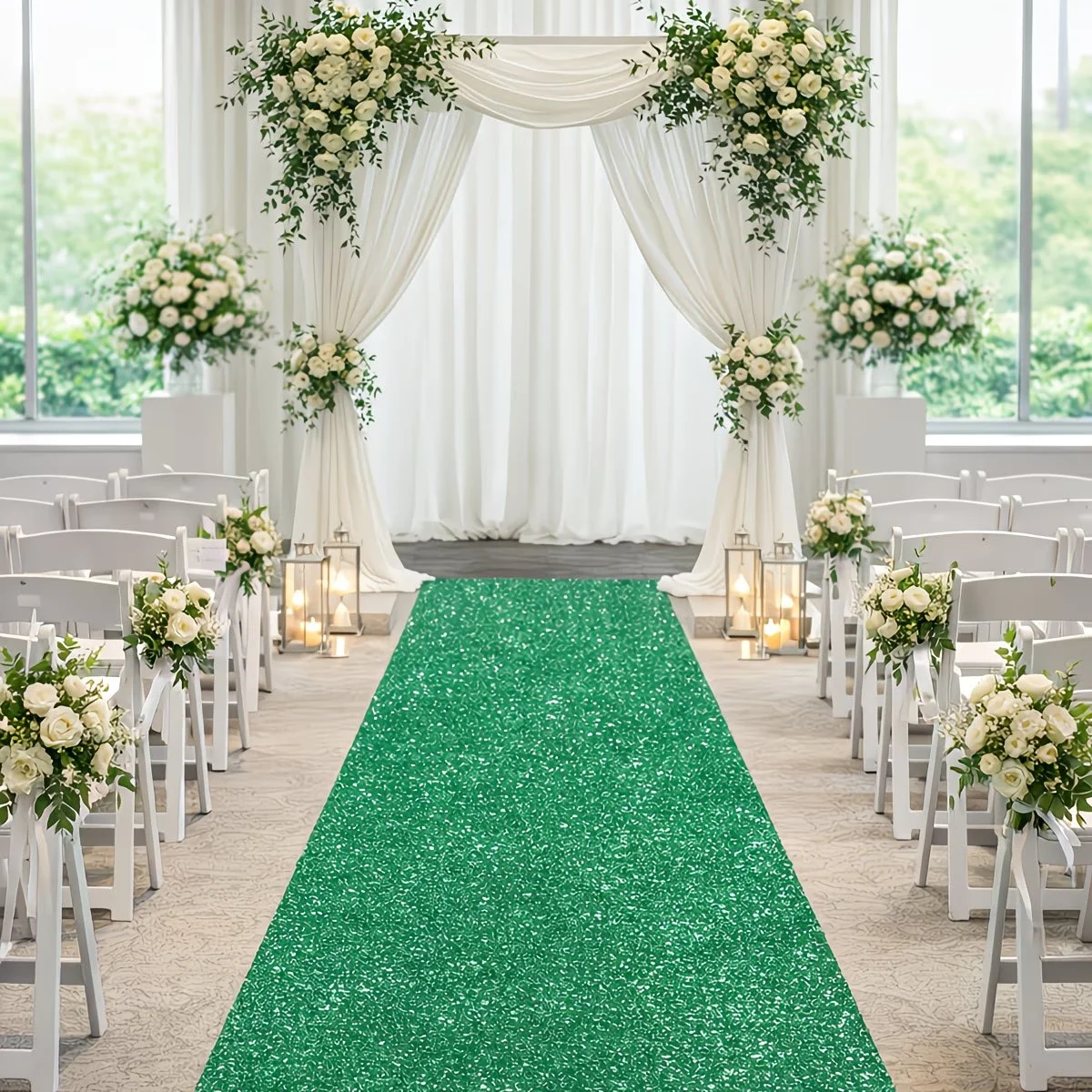 Green sequin carpet, suitable for outdoor or indoor weddings and garden parties, festivals and ceremonies - view 4