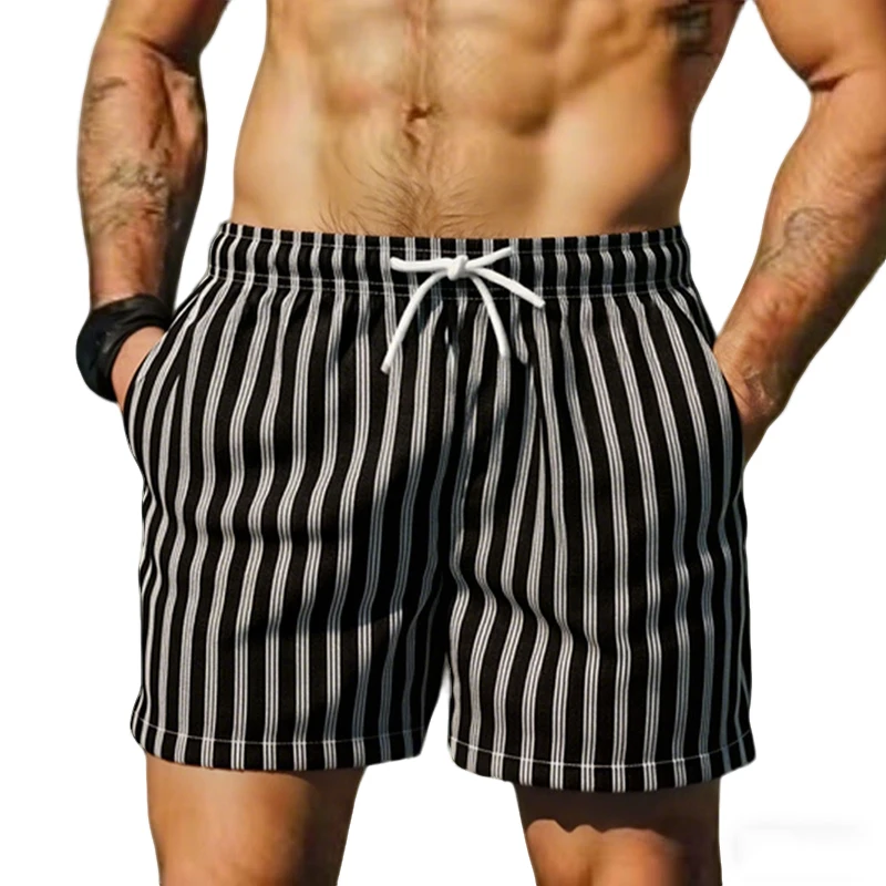 

Fashion Trend Striped Shorts Thin Summer Men's Casual Loose Drawstring Elastic Waist Shorts Pants Vacation Beach Shorts 2026 New