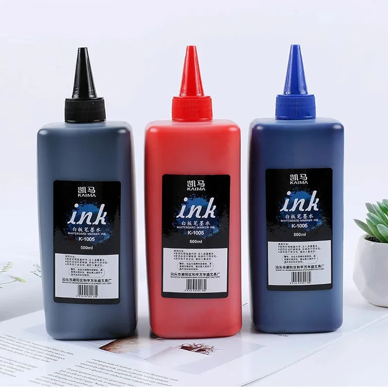 Rotulador de pizarra grande de 500ML, tinta recargable para enseñanza, borrable, recarga líquida, negro, rojo, azul, resistente al agua