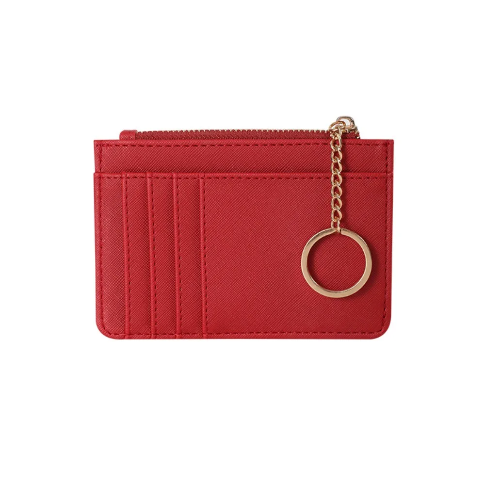Portable Solid Color Coin Purse Keychain with Key Ring Wear-resistant Card Holoder Wallet Waterproof Multi-card Money Bag