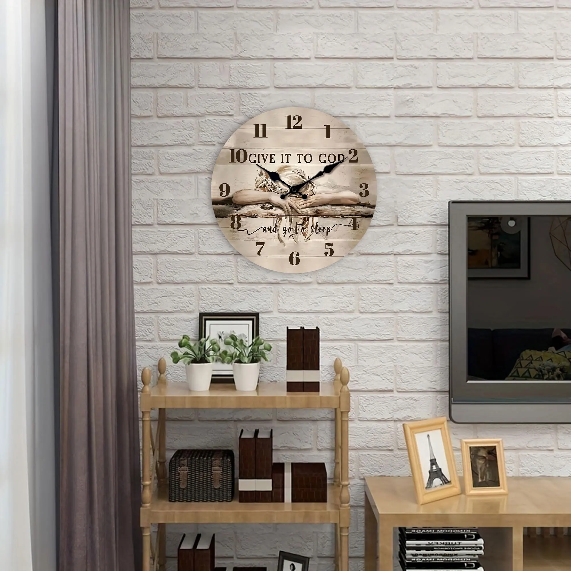 1pc Round wooden wall clock, 