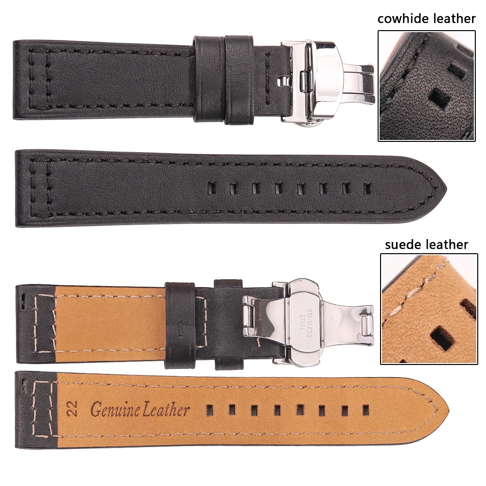 Genuine Leather Watchband 18mm 20mm 22mm 24mm Quick Release Watch Band Dual-Press Automatic Clasp Men Women Strap Accessories