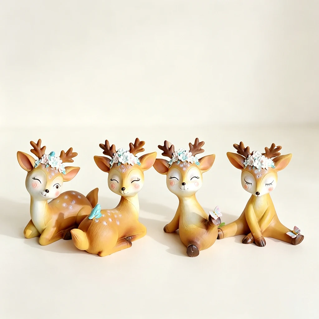 Pack of 4 pcs Mini Deer Figurines Resin Craft Miniatures Sika Fairy Garden Decor Bonsai Terrarium Cake Topper Decor Ornament