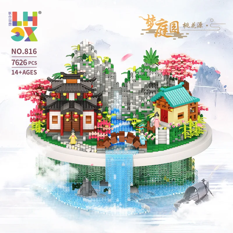 Chińska Klasyczna Tradycyjna Architektura Drzewo Sakura Ogrody Zoo Klocki Konstrukcyjne DIY Model Kolekcja Zabawki dla Świętego Mikołaja
