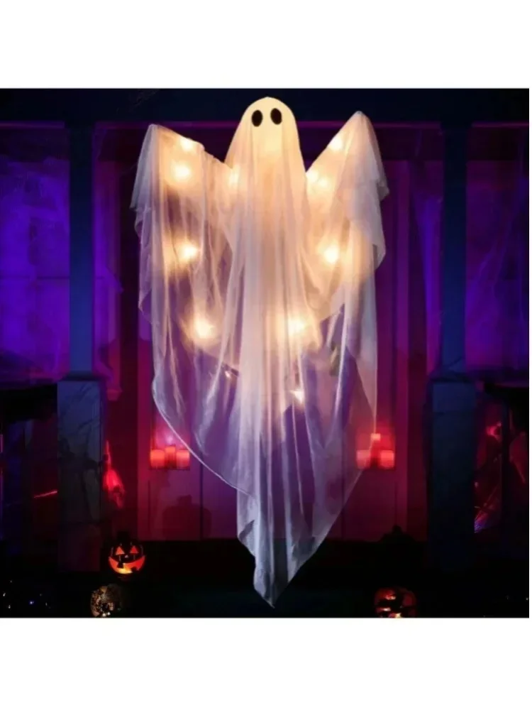Sloosh 47 Zoll Halloween-Dekorationen, hängende Geister für den Außenbereich, leuchtende weiße Geister mit gruseligem, warmweißem LED-Licht, Halloween-Dekorationen für den Garten und die Veranda,