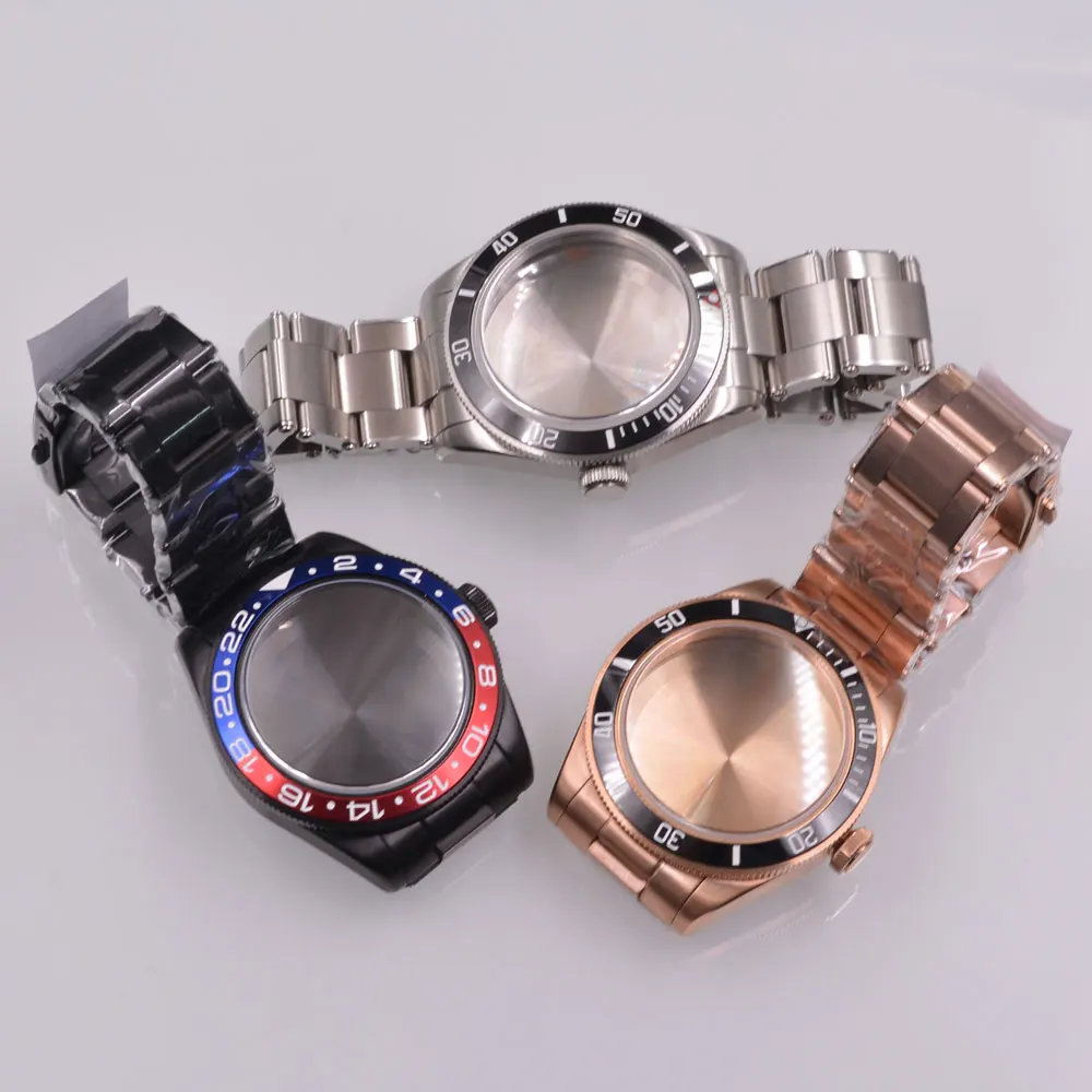 

39mm Silver/ Rose Gold /Black Sapphire glass Watch Case Fit NH34 GMT NH35 NH36 PT500 ETA2824 Movement