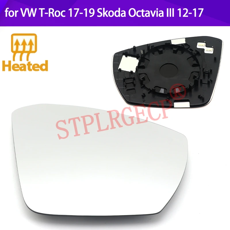 Stplrgecp Passenger Driver Side Left or Right Door Side Heated Wing Mirror Glass Lens for VW T-Roc 17-19 Skoda Octavia III 12-17