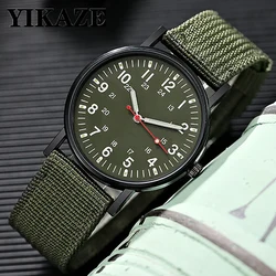 YIKAZE Military Men's Watches Luminous Shock Resistant Men Sports Watches Canvas Strap Simple Outdoor Quartz Wristwatch for man