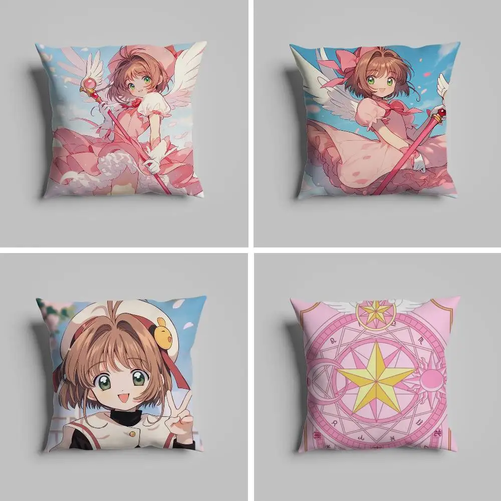 

Anime C-Cardcaptor S-Sakura Pink Pillow Case For Car 60x60 Cushions Luxury Double Sided Cover Home And Decoration Sofa 30x30