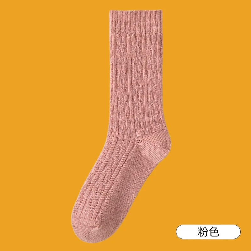 

3/6 Pairs Thick Warm Socks Spring and Autumn Solid Color Plus Velvet Sleeping Twisted Wool Stacked Socks Women Winter 2024 Socks