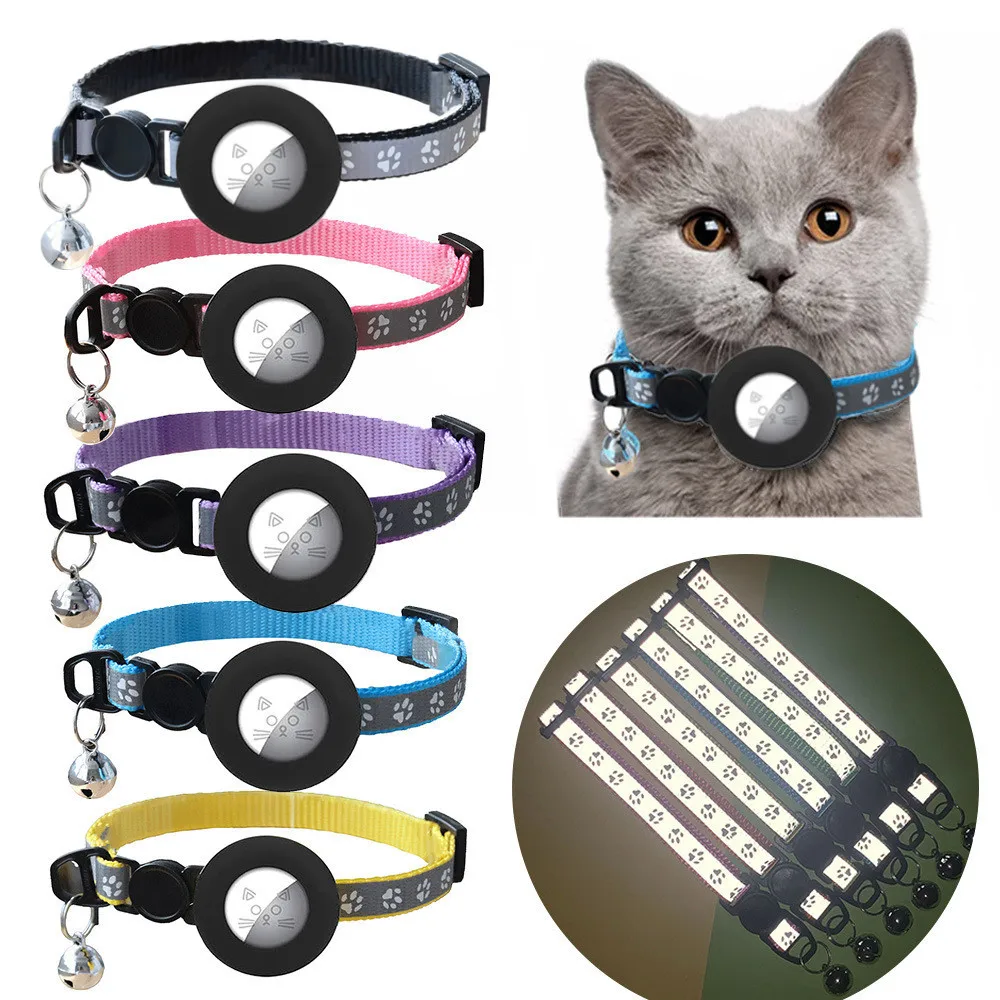 Eayburst Katzenhalsband für Apple Airtag-Hülle mit Glocke, verstellbare Sicherheitsschnalle, reflektierendes GPS-Halsband für Kätzchen, Welpen, 7–12 Zoll – Detail 1