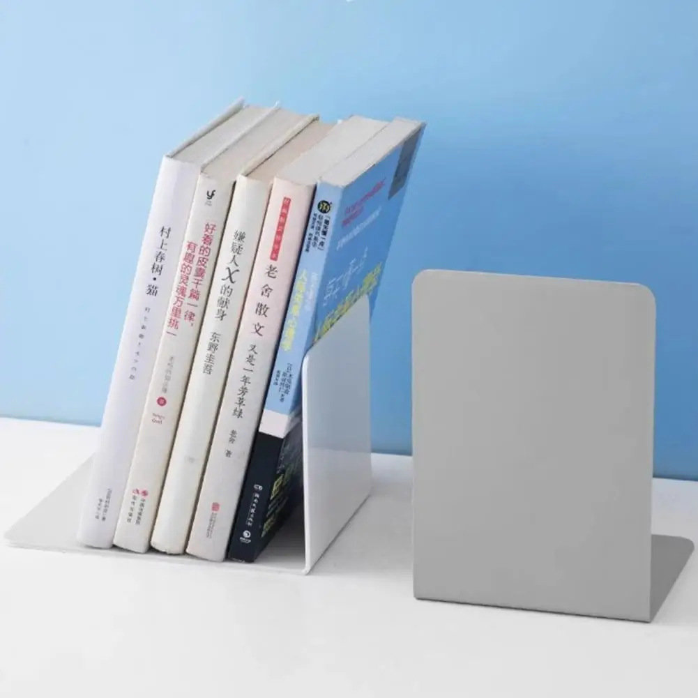 2Pcs 17*12cm Metal Bookends Solid Color Metal Construction Anti-Slip Pad Design Desktop Bookend Metal Bookshelf School Office