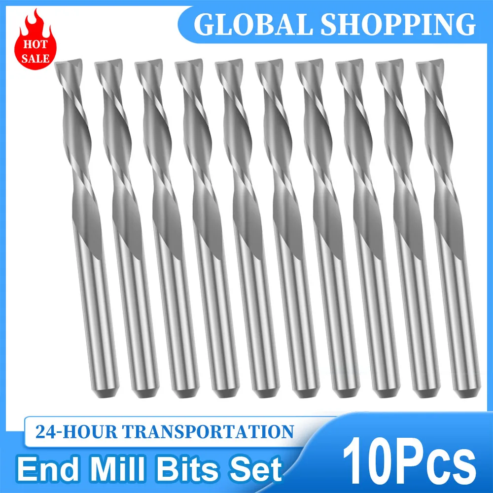 Flat End Mill  3.175 4 6 8 10 12mm Shank 2 Flute Spiral Milling Cutter CNC Router Bit Wood Engraving Bit Carbide End Mill