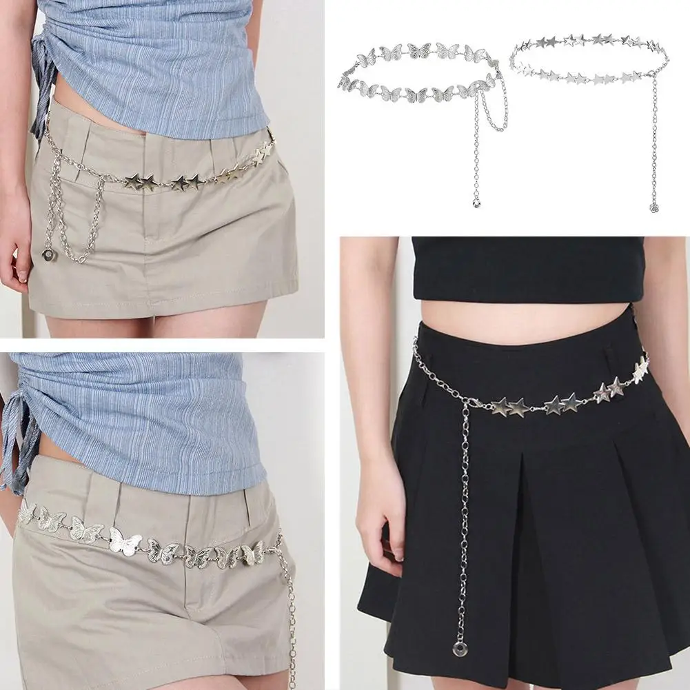 Girls Butterfly Waist Chain Metal Five-pointed Chain Jewelry Sexy Beads Waist Body Chain Chains Accessory Fashion U4O6