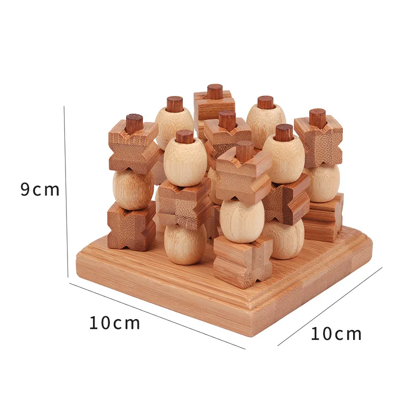 Nuovo gioco da tavolo educativo 3D XO Tic Tac Toe in legno di bambù per due giocatori