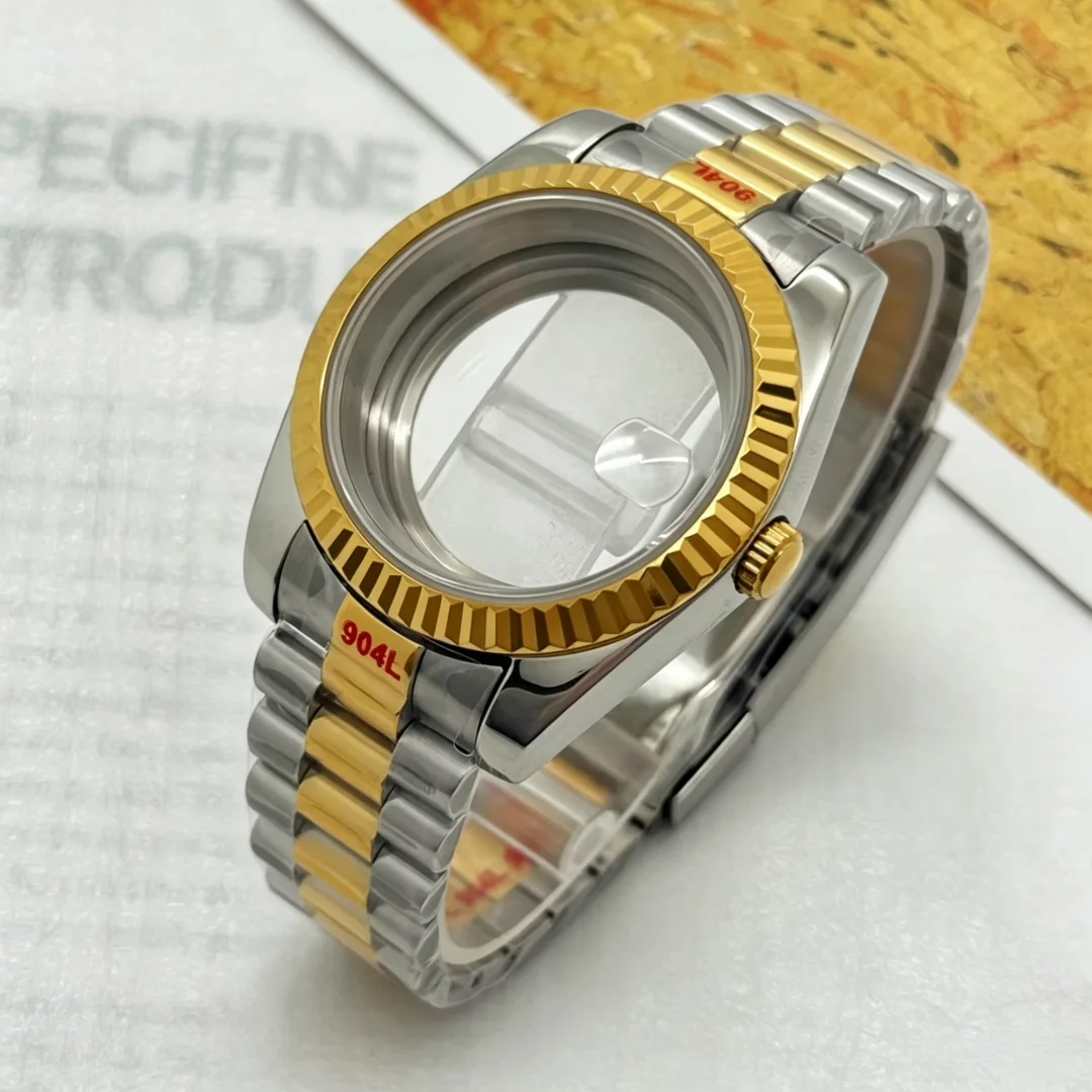 36mm 39mm Sapphire Watch Case Jubilee President Bracelet with Glass Steel Bottom Cover for NH35 NH36 NH38 Automatic Movement