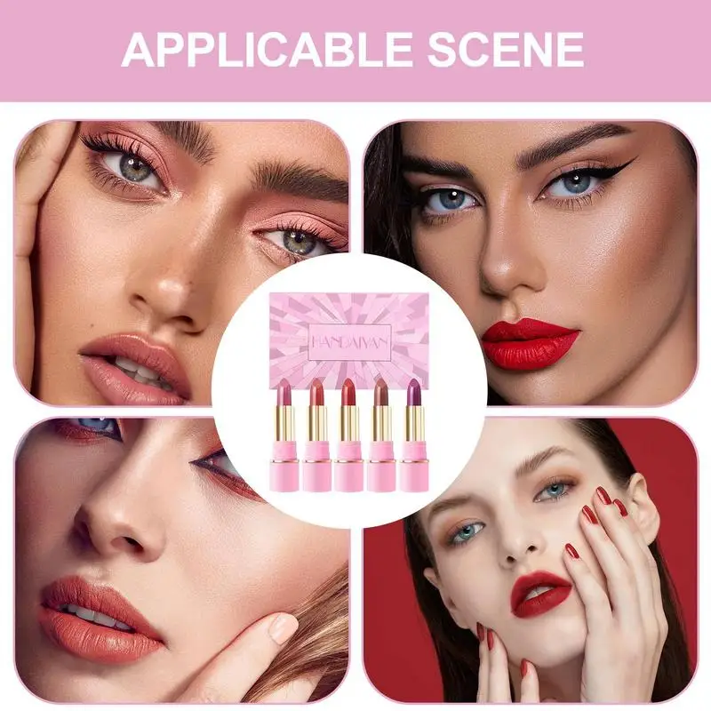 Pintalabios resistente al agua de 5 piezas, maquillaje labial no pegajoso de larga duración para mujer, juego de pintalabios de alto pigmento para regalo del Día de San Valentín