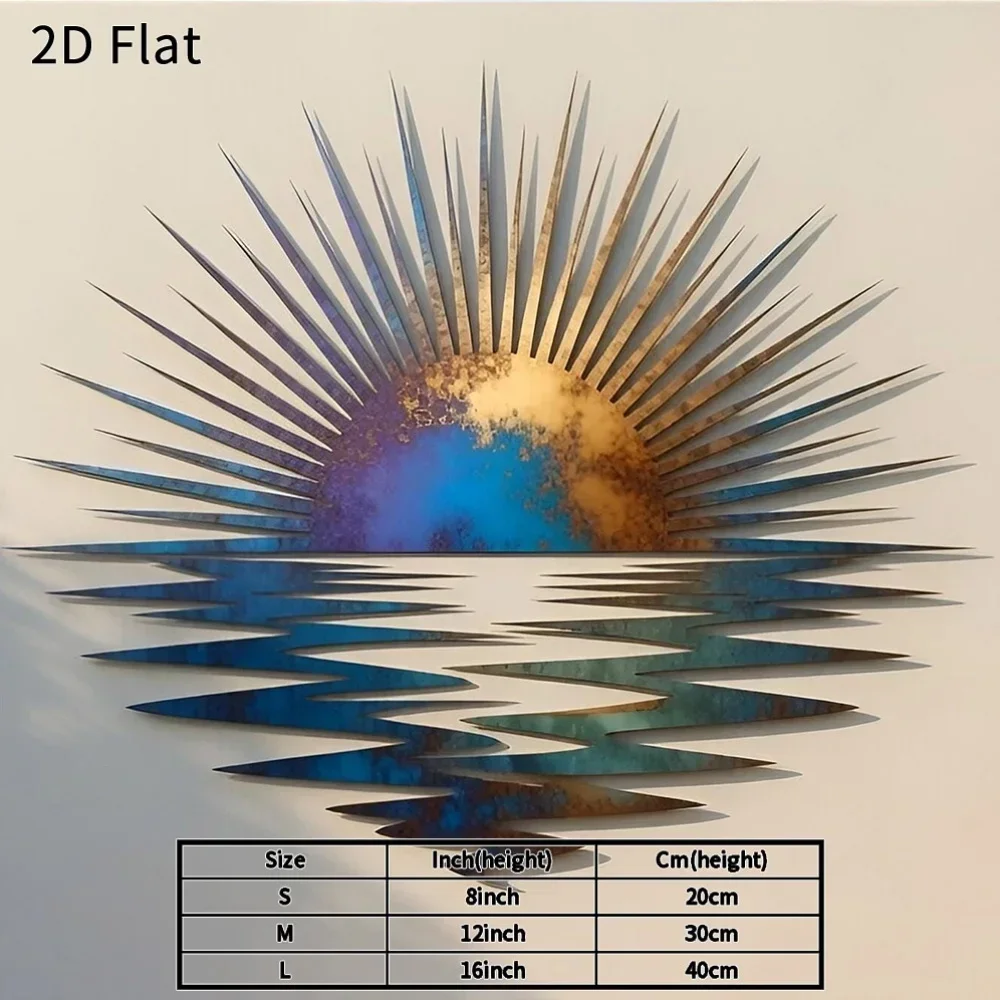 CIFBUY Metal Sunset Reflection Wall Art, 2D Flat Sun Over Water Wave Iron Wall Decor for Beach House Garden Patio Entryway
