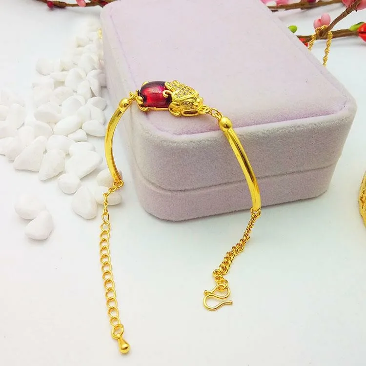 24 gold ruby Pixiu bracelet for women to attract wealth and luck, real gold 999 Pixiu necklace pendant 3-piece set