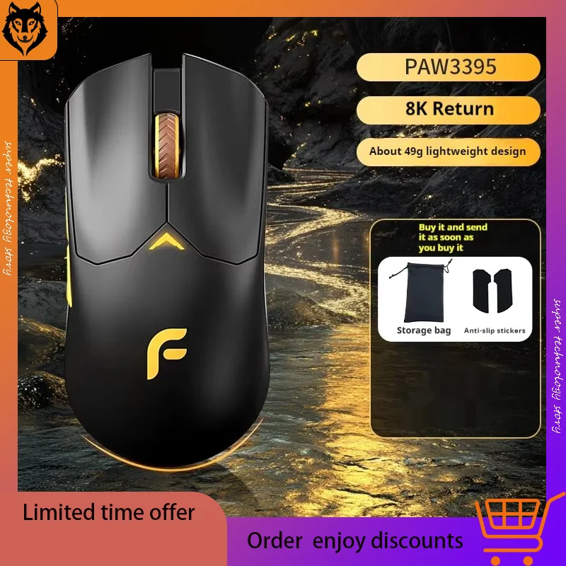 2024 New F800 Tri-Mode Wireless Mouse Gaming Esports Paw3395 8k No Hole Lightweight Ergonomics Design Low Latency Laptop Gift