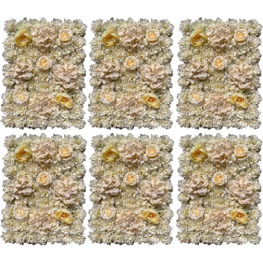 

6 упаковок стеновых панелей с искусственными цветами 24 x 16 для украшения свадебной вечеринки, мероприятия, искусственная гортензия и роза, настенный фон Pa