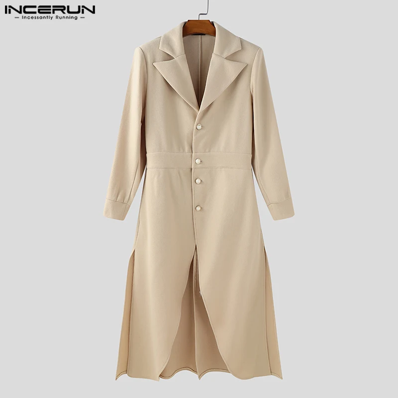 

INCERUN Men Trench Solid Color Lapel Long Sleeve Button Casual Long Style Coats Men Streetwear 2025 Fashion Elegant Waistcoats