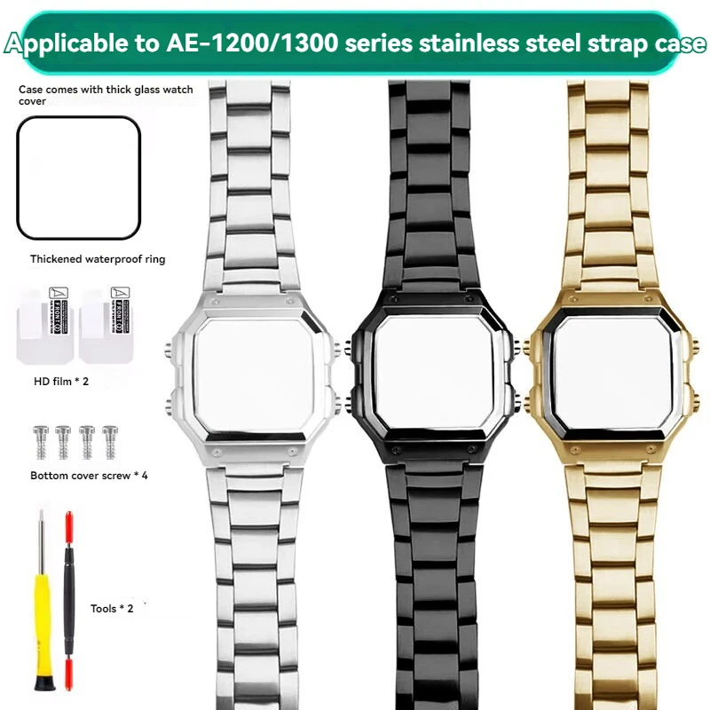 For Casio AE1200 Full Metal Mod Kit | 304 Stainless Steel Case + Diamond Bezel & Glass | Waterproof Ring | AE-1200WH Upgrade
