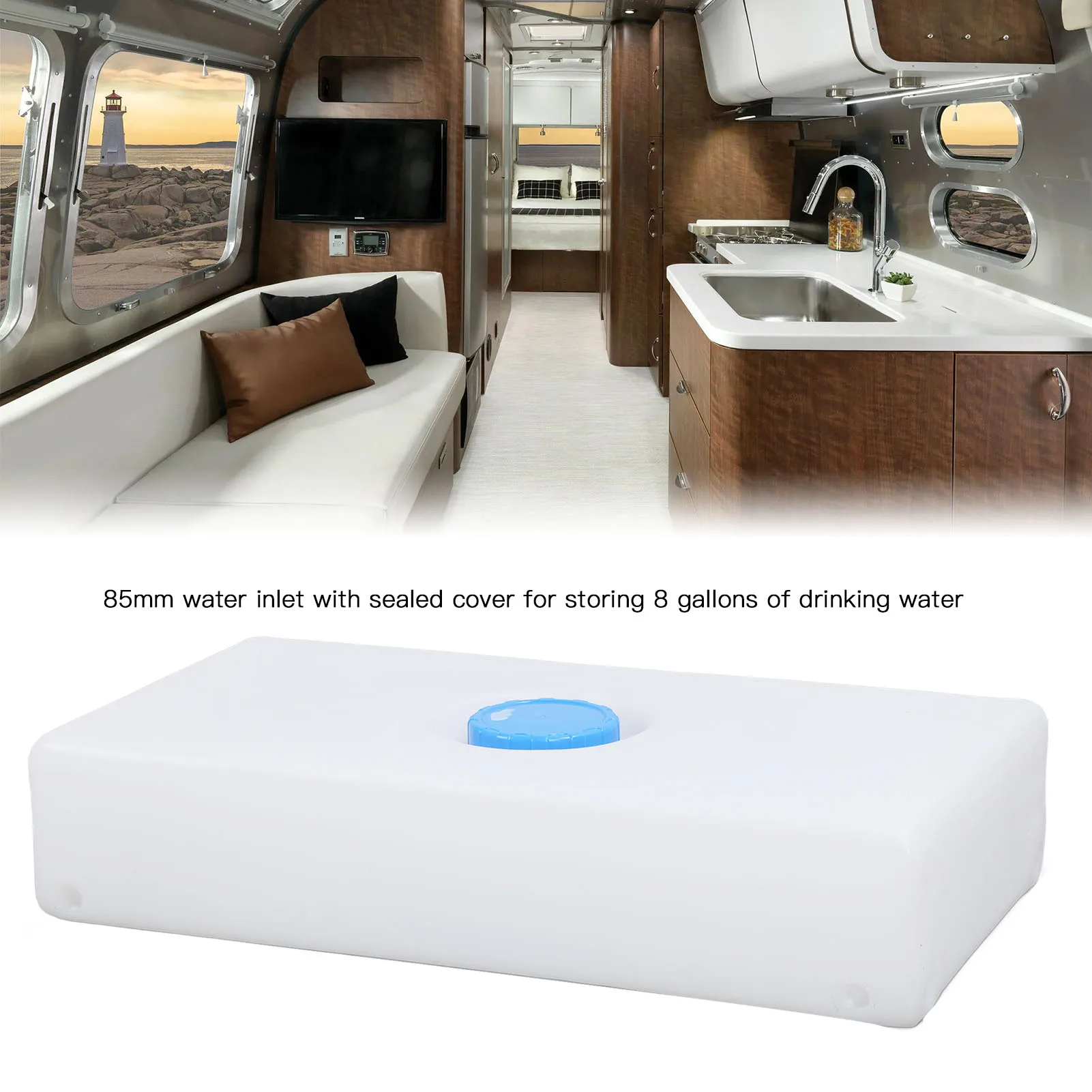 Retención de agua de 8 galones, LLDPE a prueba de fugas, 85mm, entrada de agua para Camper, remolque, yate, barco