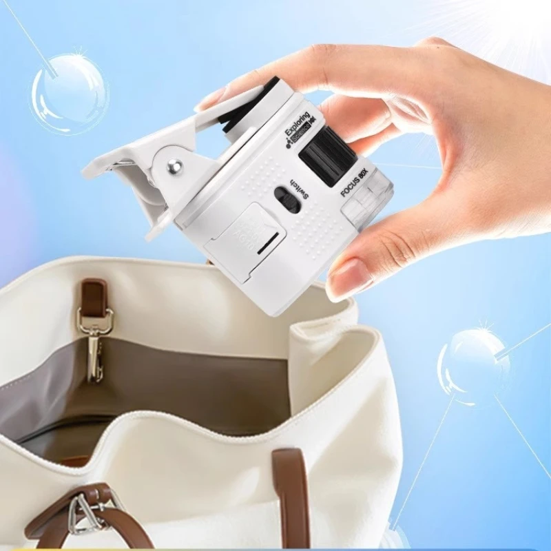 Mobile Phone Magnifying Glass,Mini Microscope 80x, Toy Small Portable Magnifying Glass, Intelligence Experiment,
