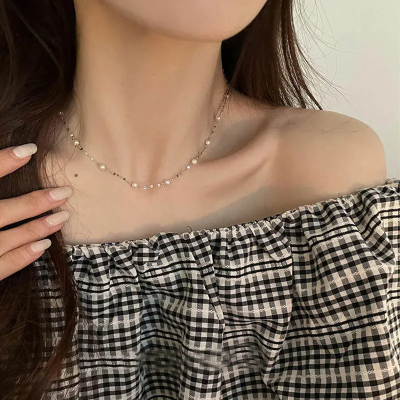 HI MAN 925 Sterling Silver Simple Gypsophila Pearl Pendant Necklace Women Trend Personality Hip Hop Party Jewelry