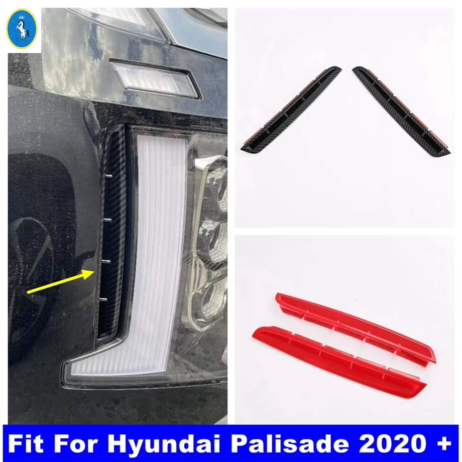 

Car Front Bumper Grille Fog Light Lamp Eyelid Eyebrow Cover Trim For Hyundai Palisade 2020 - 2023 Red / Carbon Fiber Accessories