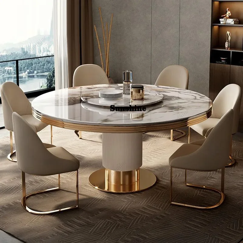 

Luxury Style Round Marble Dining Table with Gold Stainlees Frame Seats 6-10 People FT