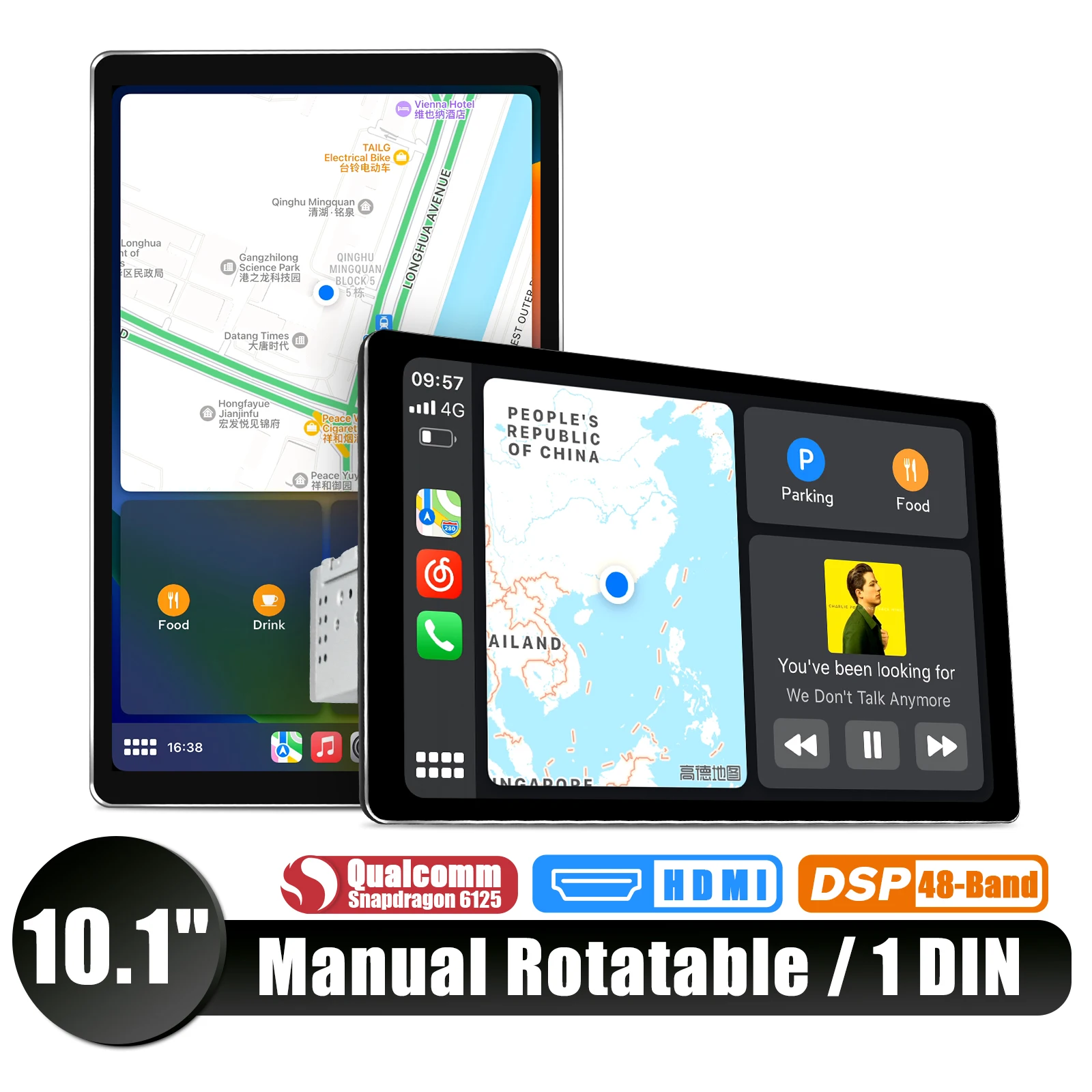 Joying 10.1inch Car Radio Stereo Multimedia Player Single 1Din Head Unit Support Manual-Rotated Screen Carplay Android Auto