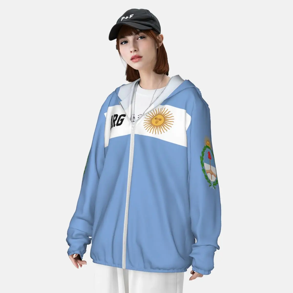 Argentina Flag Polyester Hoodie Sunscreen Sun Protection Fishing Running Clothes Quick Dry Performance Long Sleeve With Zipper