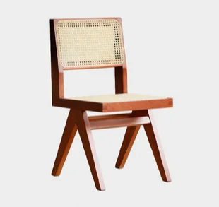 Modern Luxury Rattan Stackable Dining Furniture Set Wooden Legs High Back Upholstered Restaurant Indoor Dining Chair