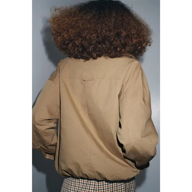 زر إغلاق غير مرئي ياقة من الفرو الاصطناعي ملابس خارجية للطيار Jaet ملابس خارجية محايدة فضفاضة تناسب طويلة Sve طول منتظم #4