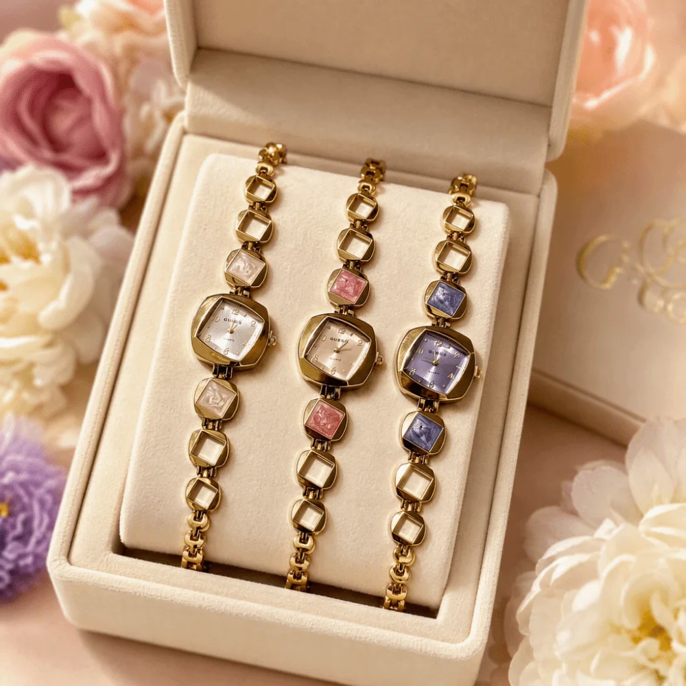 New Colored Gemstones Ladies Watch Rhombus Luxury Wristwatch Gift Elegant Bracelet Watch Women Girls