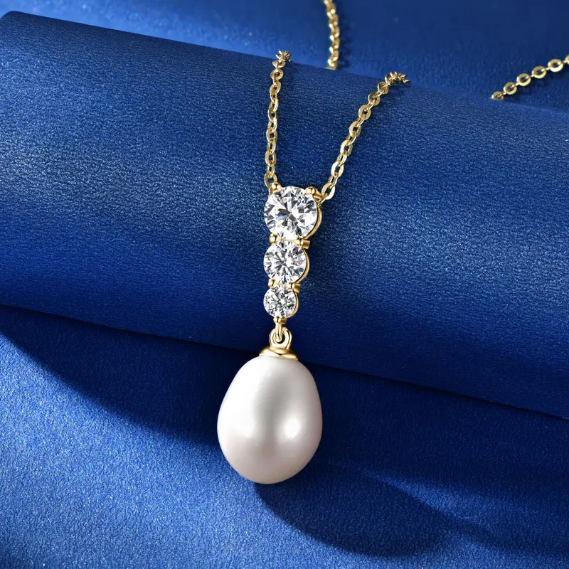 RAPRGOLD 9-10mm Natural Freshwater Pearl Teardrop Pendant Necklace s925 Sterling Silver Chains For Women Fine Jewelry Gifts