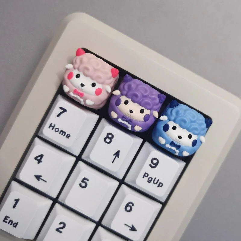 Cute Sheep Cartoon Keycaps Custom Key Caps 3D Resin Personalized Artisan Gaming Keycaps for Mechanical Keyboard Accessories Gift