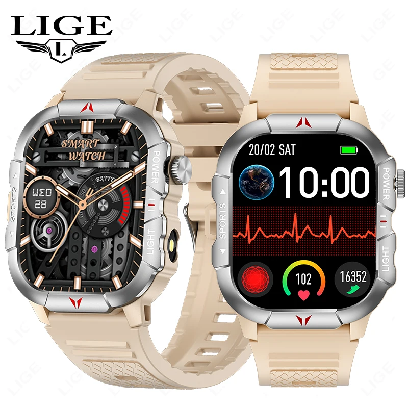 

LIGE 2024 Smartwatch 2.01" Display IP68 Waterproof Bluetooth Phone Call Flashlight Military Rugged Smart Watch For Android IOS