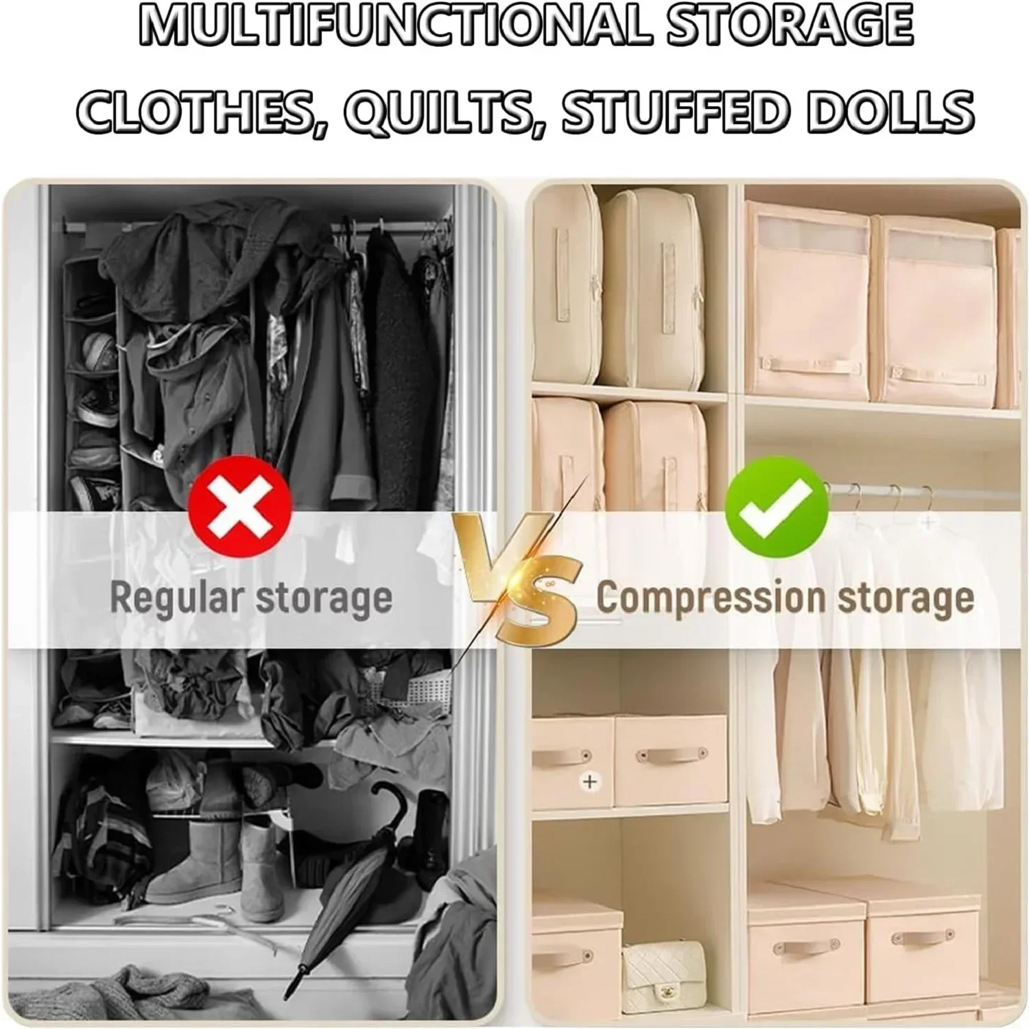 1/3pcs Large Compression Bag Quilt Clothes Closet Cabinet Organizer Storagepouch Ultra Space Saving Self Compression Organizer