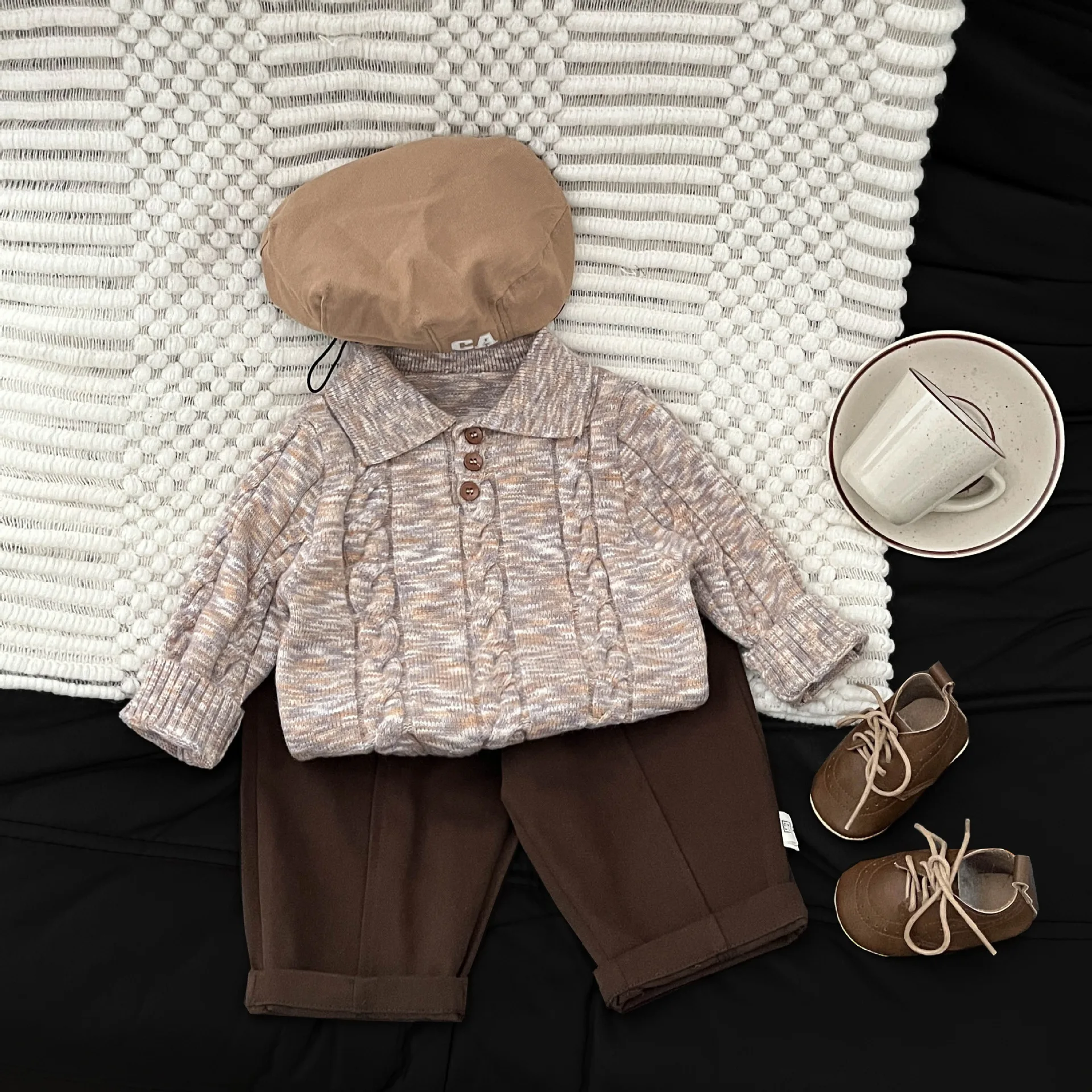 Boys Sweater Autumn Winter 2025 Korean Version New Handsome Lapel Fried Dough Twists Sweater Soft and Comfortable Wear