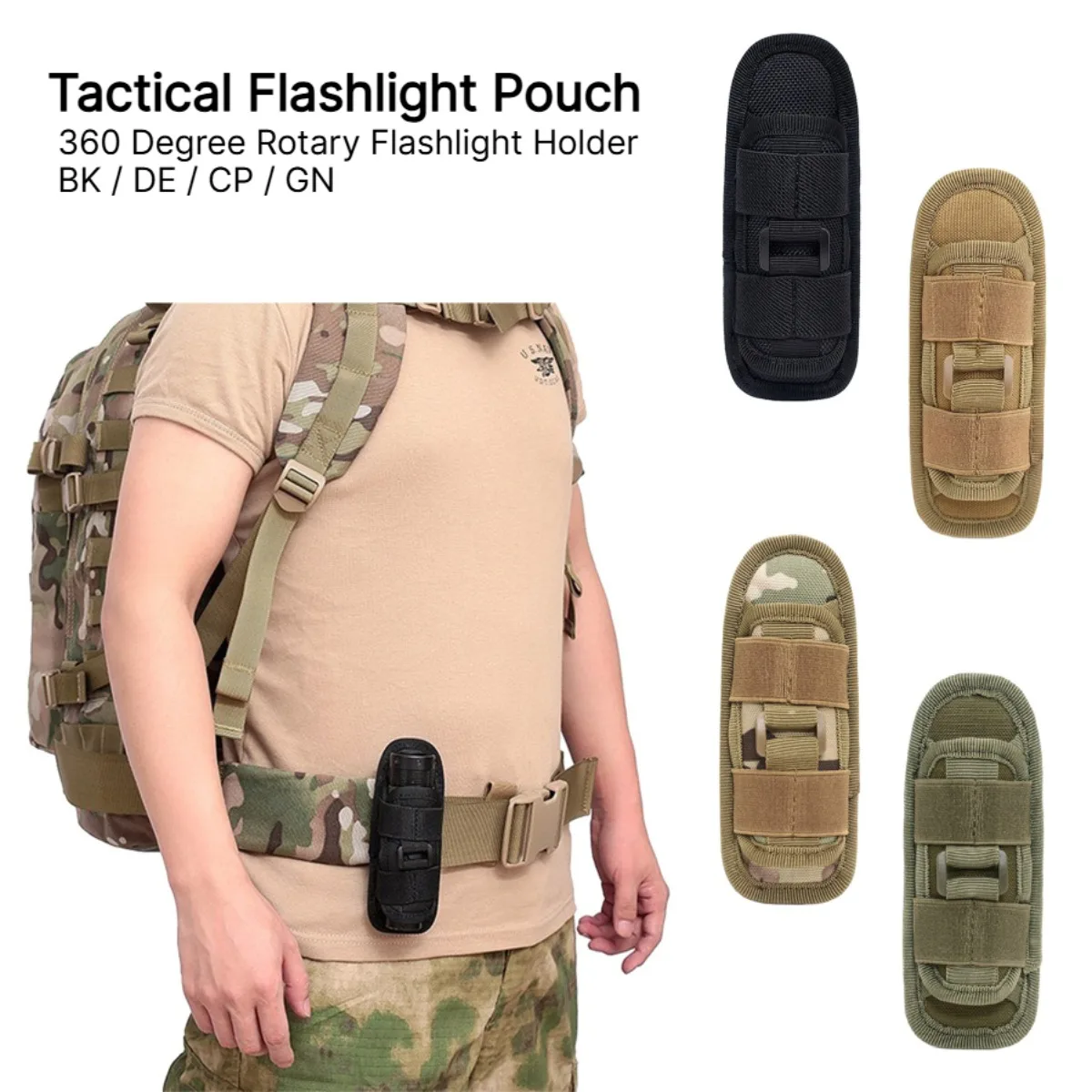 Tactical Flashlight Pouch 360 Degree Rotary Holder For Duty Belt Airsoft Outdoor Camping Hunting Survival Lighting Accessory