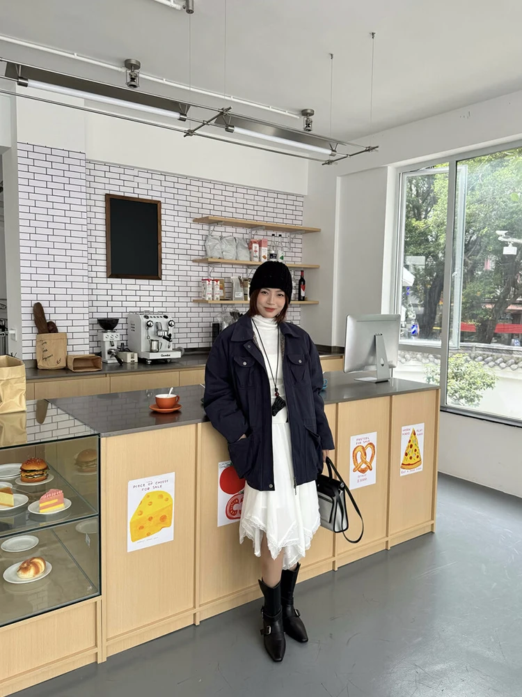 

Женская утепленная куртка-спецовка you2025 осень-зима в корейском стиле, свободного кроя, с воротником на молнии, с наполнителем из полиэстера