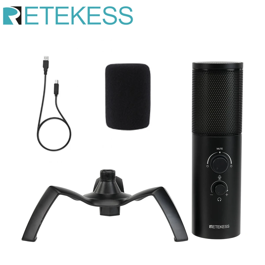 

Retekess TG101 USB Microphone Headphone Jack Mute Button RGB Gain Control Gaming MIC For PC PS5/4 Recording Streaming