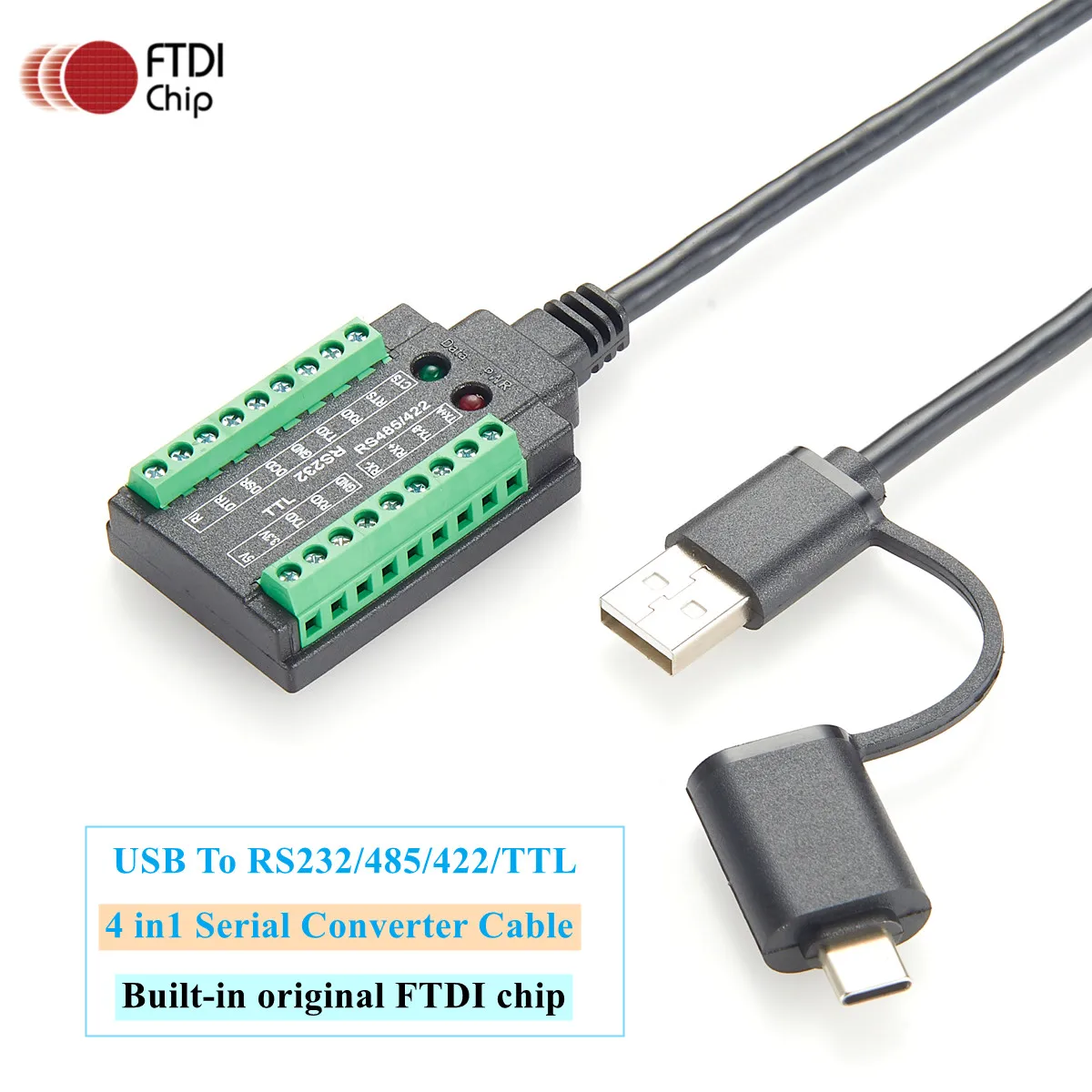 Izolowany konwerter USB na RS232/485/422/TTL klasy przemysłowej z kablem szeregowym FT232RL USB-C na RS232 z chipem FTDI
