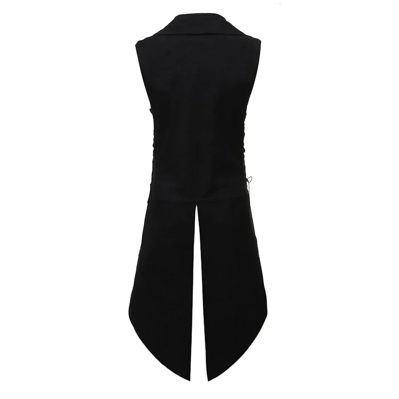 Gilet gothique noir en velours pour hommes, gilet victorien médiéval, Double boutonnage, manteau de queue, Costume de bal Cosplay de scène